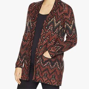 Lucky Brand Aztec Cardigan Southwestern Open Front Drape Sweater Womens M Orange
